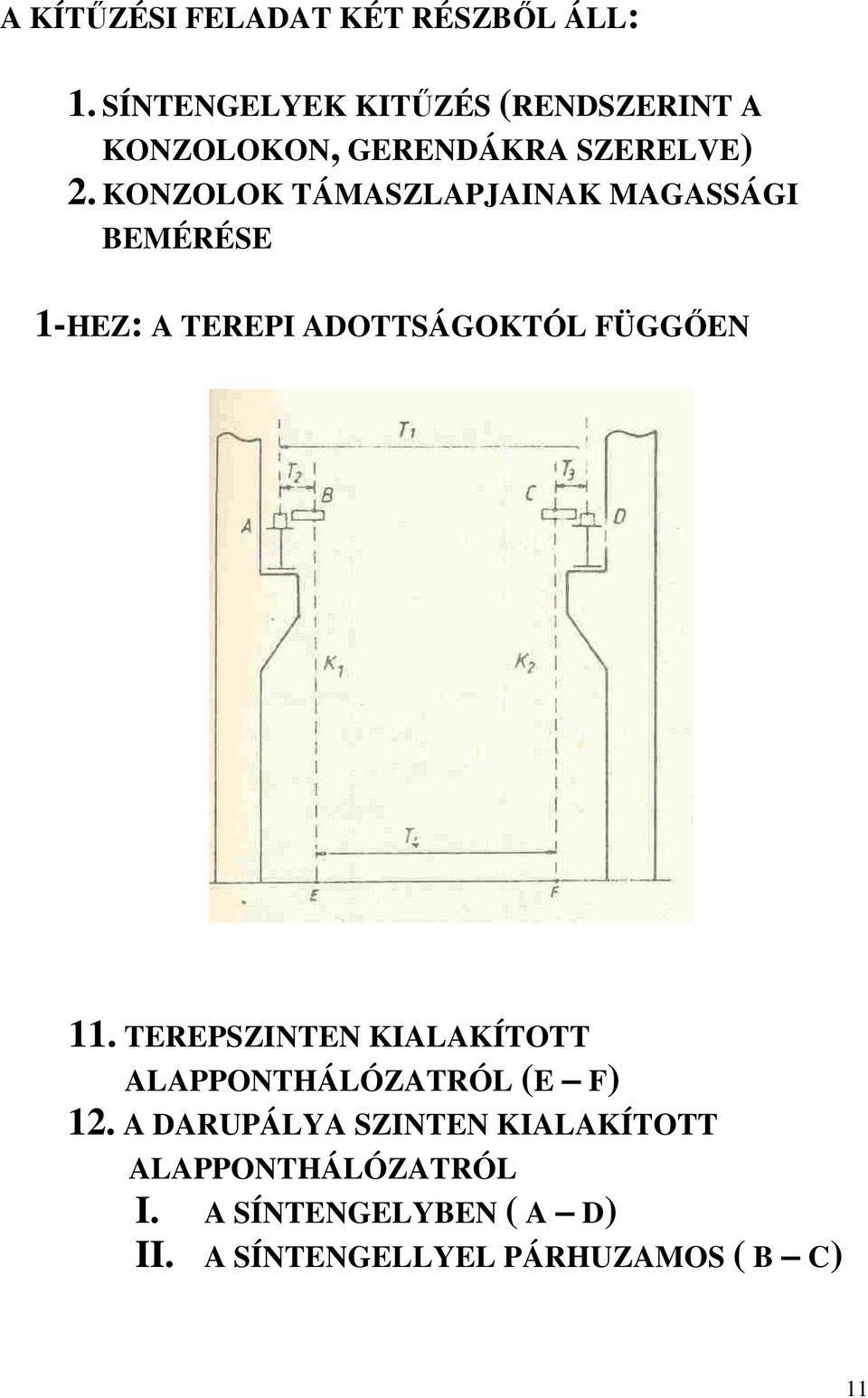 KONZOLOK TÁMASZLAPJAINAK MAGASSÁGI BEMÉRÉSE 1-HEZ: A TEREPI ADOTTSÁGOKTÓL FÜGGİEN 11.