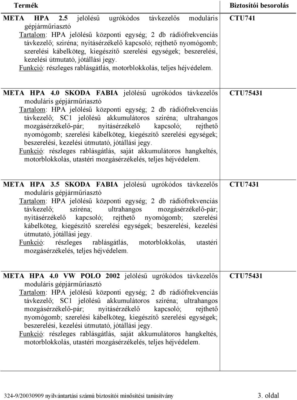 5 SKODA FABIA jelölésű ugrókódos távkezelős moduláris távkezelő; sziréna; ultrahangos mozgásérzékelő-pár; nyitásérzékelő kapcsoló; rejthető nyomógomb; szerelési kábelköteg, kiegészítő szerelési