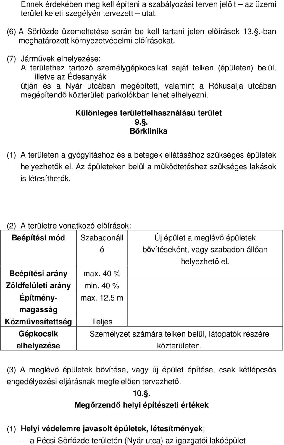 (7) Járművek elhelyezése: A területhez tartozó személygépkocsikat saját telken (épületen) belül, illetve az Édesanyák útján és a Nyár utcában megépített, valamint a Rókusalja utcában megépítendő