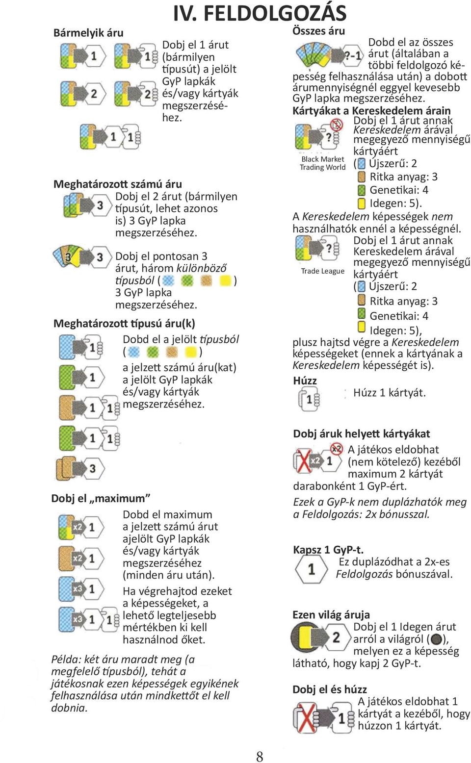 Meghatározott típusú áru(k) Dobd el a jelölt típusból ( ) a jelzett számú áru(kat) a jelölt GyP lapkák és/vagy kártyák megszerzéséhez.