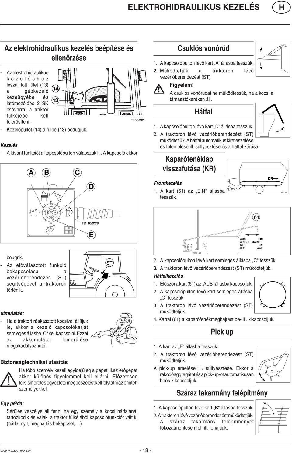 A kapcsolópulton lévô kart A állásba tesszük. 2. Mûködtetjük a traktoron lévô vezérlôberendezést (ST) A csuklós vonórudat ne mûködtessük, ha a kocsi a támasztókeréken áll. átfal 1.