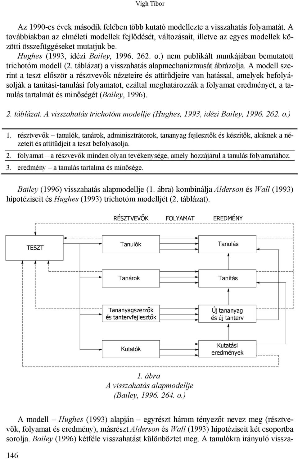 ) nem publikált munkájában bemutatott trichotóm modell (2. táblázat) a visszahatás alapmechanizmusát ábrázolja.