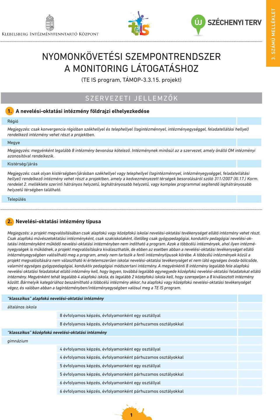 rendelkező intézmény vehet részt a projektben. Megye Megjegyzés: megyénként legalább 8 intézmény bevonása kötelező.