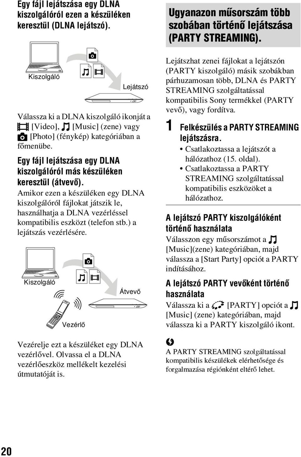 Amikor ezen a készüléken egy DLNA kiszolgálóról fájlokat játszik le, használhatja a DLNA vezérléssel kompatibilis eszközt (telefon stb.) a lejátszás vezérlésére.