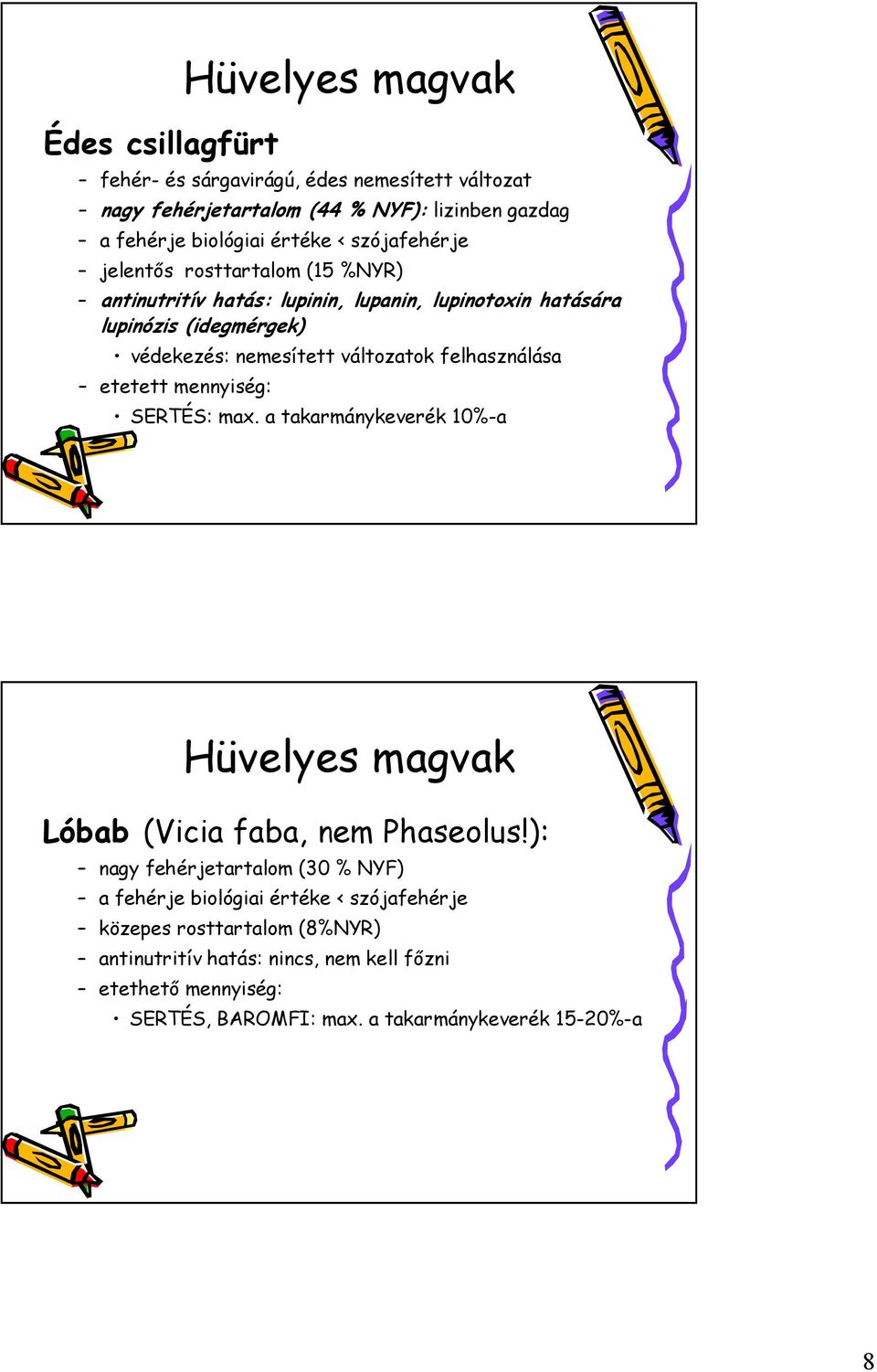 felhasználása etetett mennyiség: SERTÉS: max. a takarmánykeverék 10%-a Hüvelyes magvak Lóbab (Vicia faba, nem Phaseolus!