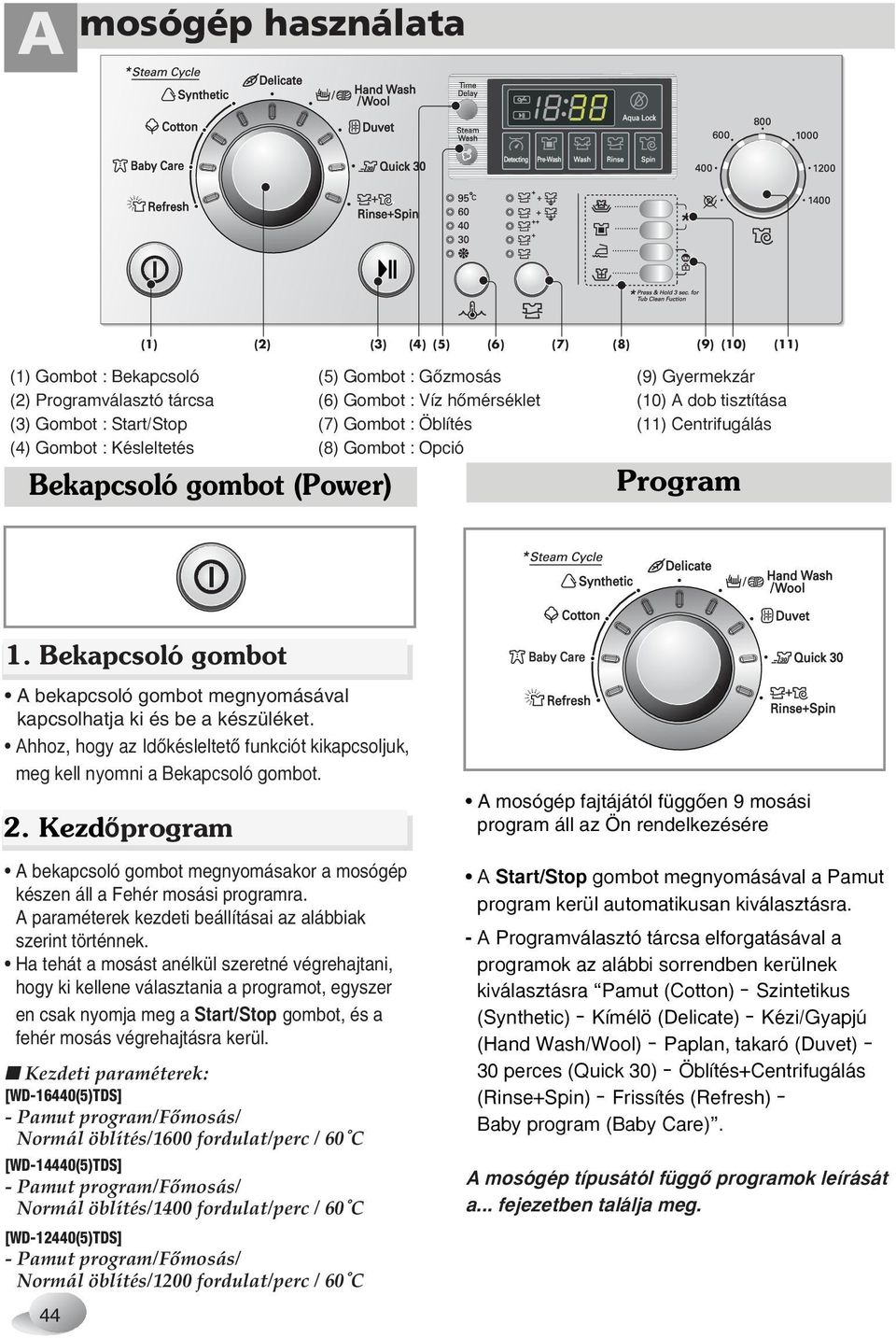 Bekapcsoló gombot A bekapcsoló gombot megnyomásával kapcsolhatja ki és be a készüléket. Ahhoz, hogy az IdŒkésleltetŒ funkciót kikapcsoljuk, meg kell nyomni a Bekapcsoló gombot. 2.