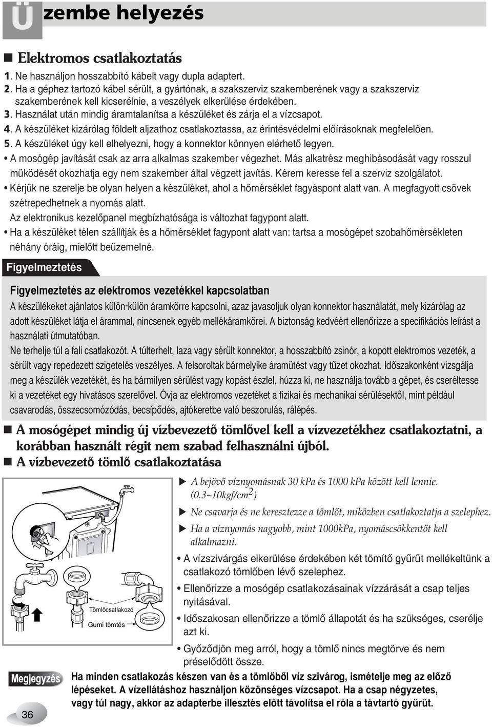 Használat után mindig áramtalanítsa a készüléket és zárja el a vízcsapot. 4. A készüléket kizárólag földelt aljzathoz csatlakoztassa, az érintésvédelmi elœírásoknak megfelelœen. 5.
