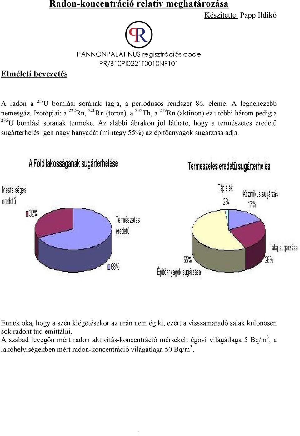 Az alábbi ábrákon jól látható, hogy a természetes eredető sugárterhelés igen nagy hányadát (mintegy 55%) az építıanyagok sugárzása adja.