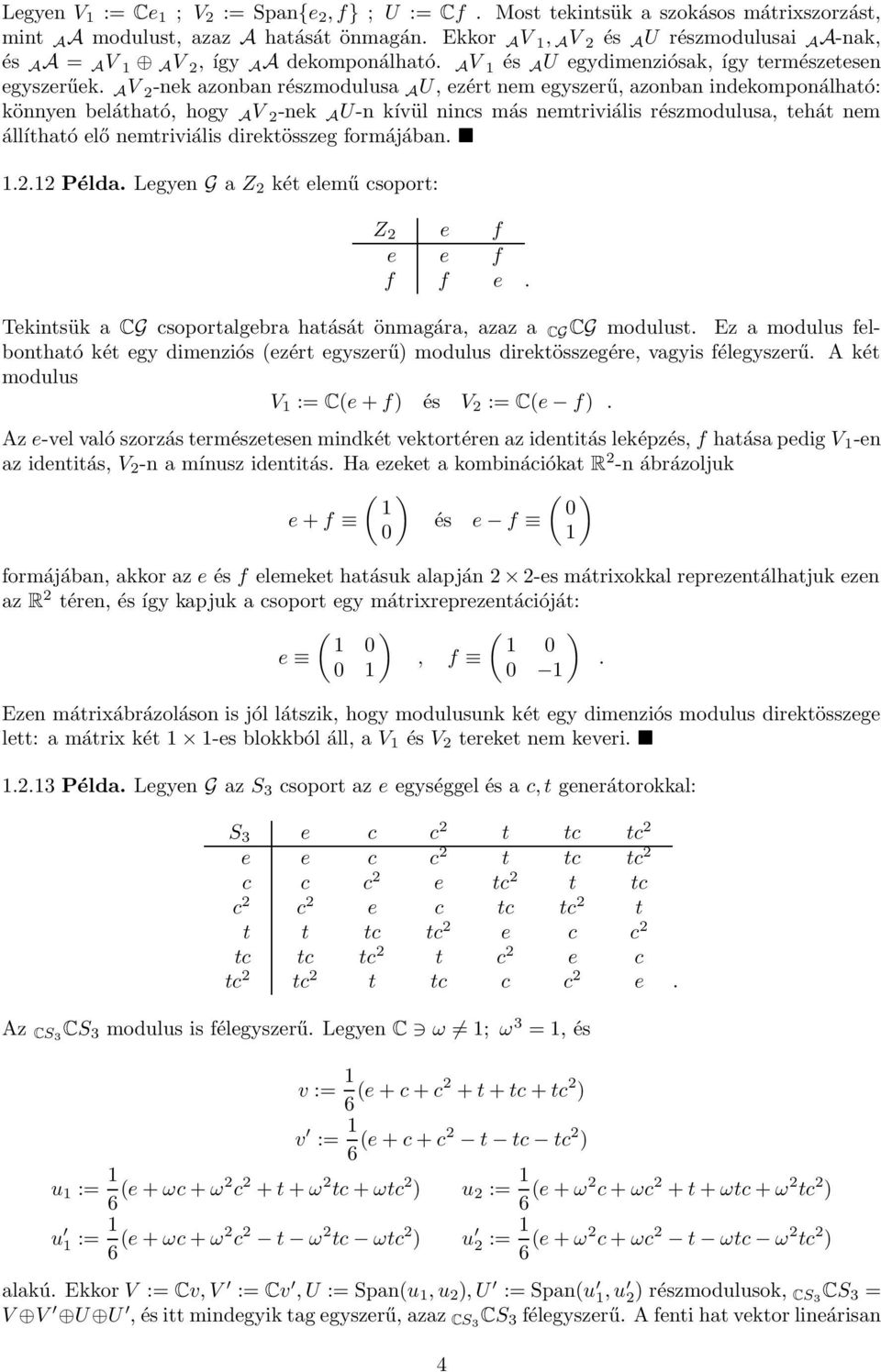 A V -ek azoba részmodulusa A U, ezért em egyszerű, azoba idekompoálható: köye belátható, hogy A V -ek A U- kívül ics más emtriviális részmodulusa, tehát em állítható elő emtriviális direktösszeg