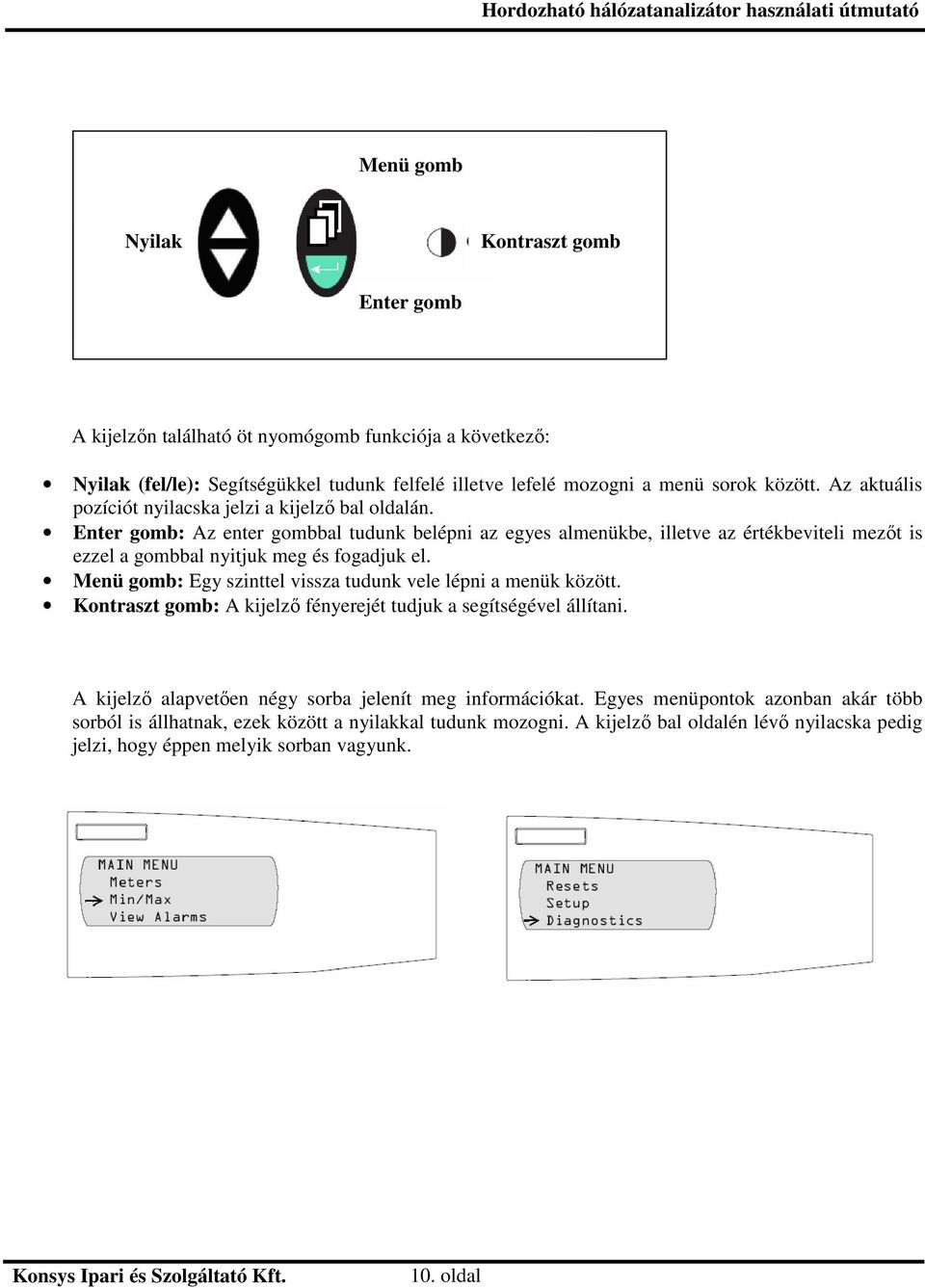 Enter gomb: Az enter gombbal tudunk belépni az egyes almenükbe, illetve az értékbeviteli mezt is ezzel a gombbal nyitjuk meg és fogadjuk el.