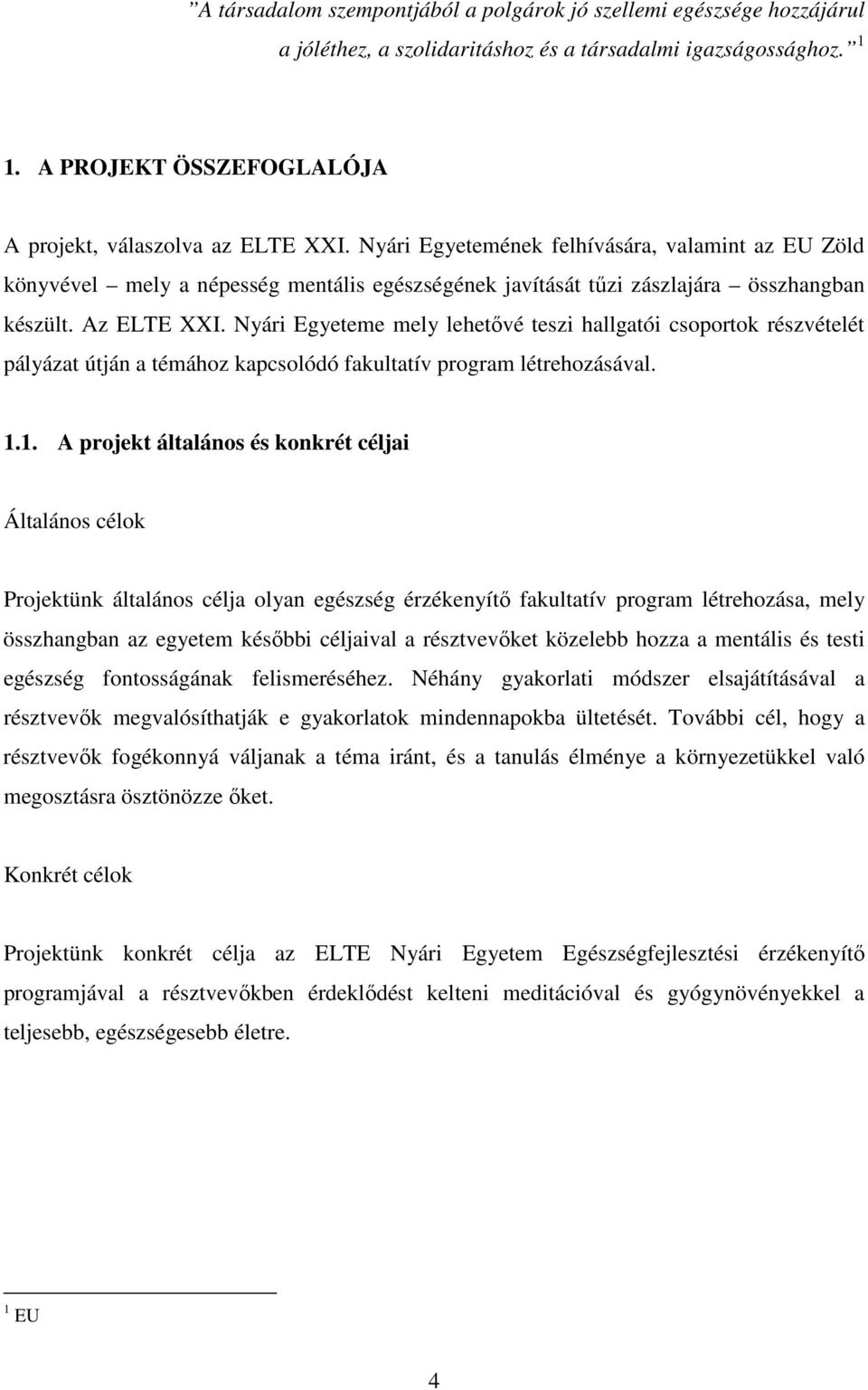 Nyári Egyeteme mely lehetővé teszi hallgatói csoportok részvételét pályázat útján a témához kapcsolódó fakultatív program létrehozásával. 1.