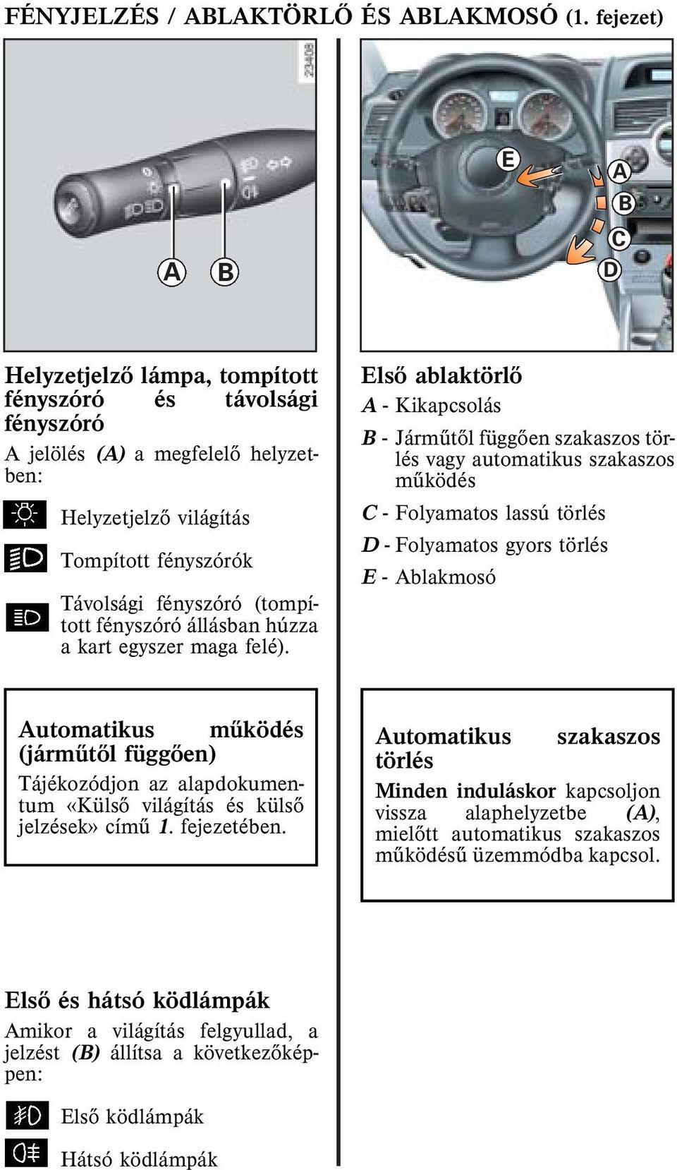 fényszóró állásban húzza a kart egyszer maga felé).