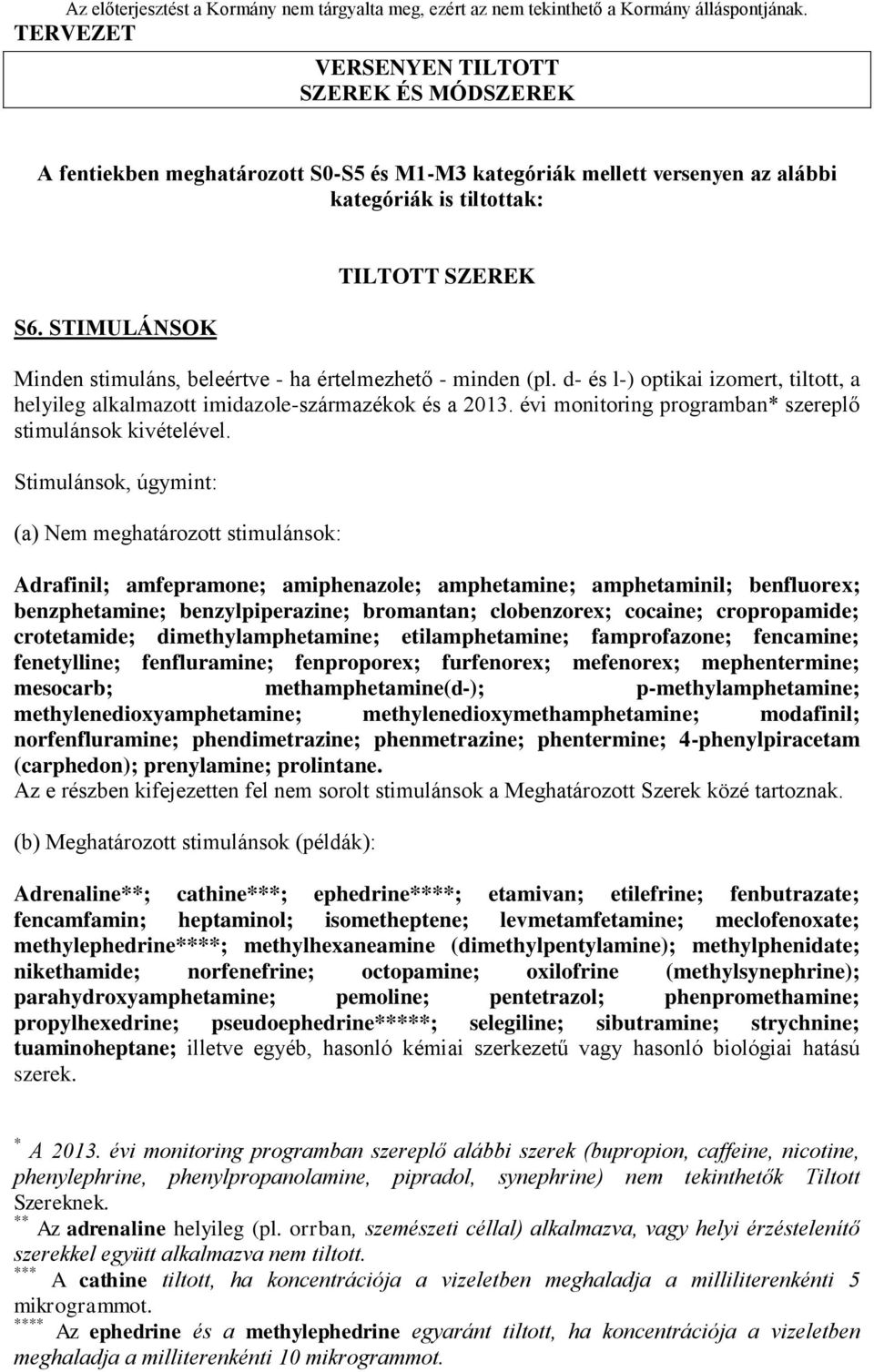 évi monitoring programban* szereplő stimulánsok kivételével.