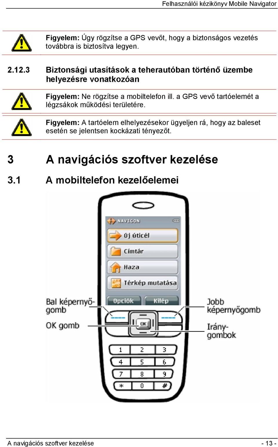 a GPS vevő tartóelemét a légzsákok működési területére.