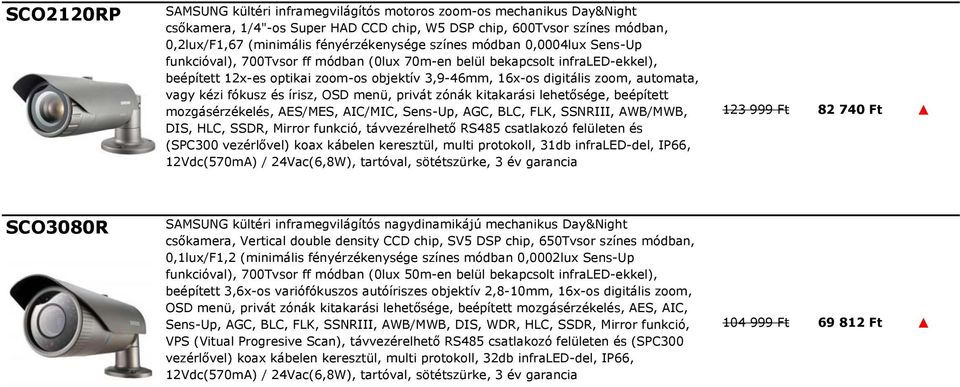 vagy kézi fókusz és írisz, OSD menü, privát zónák kitakarási lehetősége, beépített mozgásérzékelés, AES/MES, AIC/MIC, Sens-Up, AGC, BLC, FLK, SSNRIII, AWB/MWB, DIS, HLC, SSDR, Mirror funkció,