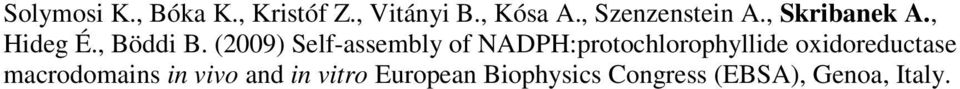 (2009) Self-assembly of NADPH:protochlorophyllide