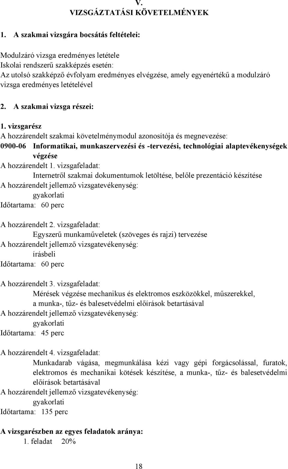 vizsga eredményes letételével 2. A szakmai vizsga részei: 1.