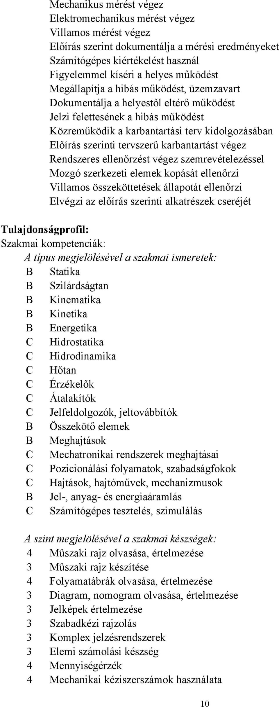 karbantartást végez Rendszeres ellenőrzést végez szemrevételezéssel Mozgó szerkezeti elemek kopását ellenőrzi Villamos összeköttetések állapotát ellenőrzi Elvégzi az előírás szerinti alkatrészek