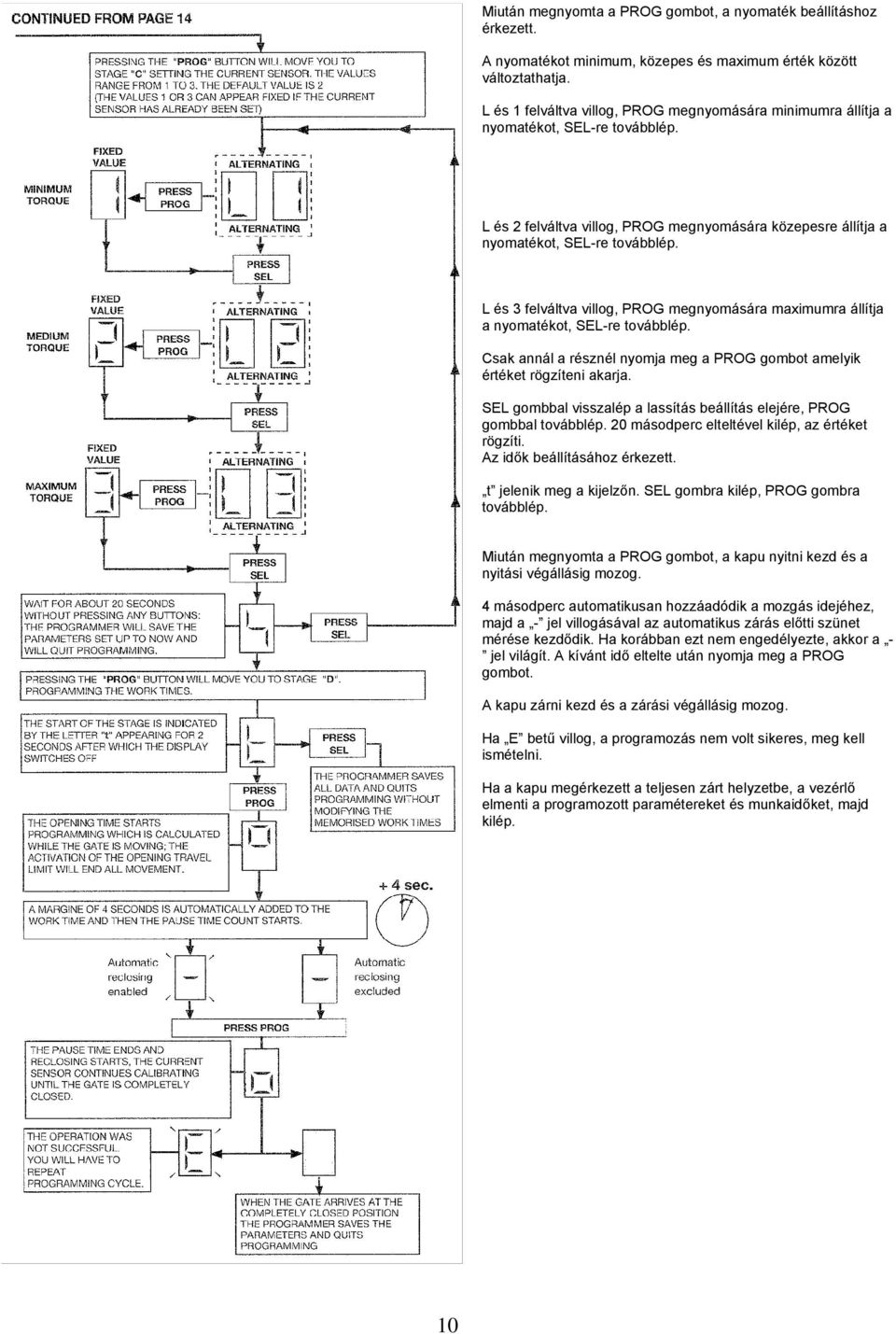L és 3 felváltva villog, PROG megnyomására maximumra állítja a nyomatékot, SEL-re továbblép. Csak annál a résznél nyomja meg a PROG gombot amelyik értéket rögzíteni akarja.