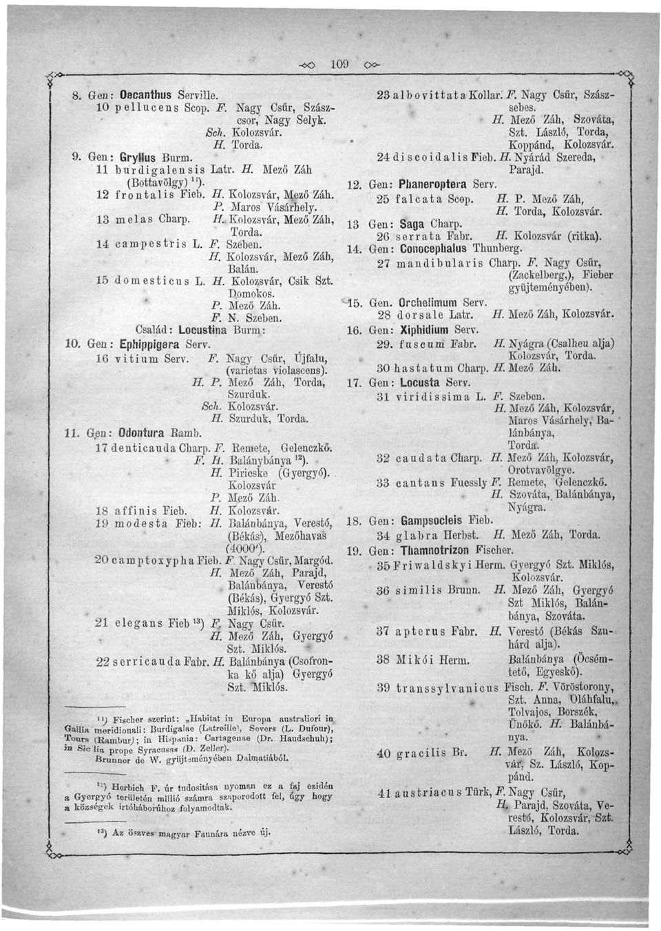 Domokos. P. Mező Záh. *& í\ N. Szeben. Család: Locustina Burm: 16. 10. Geu: Ephippigera Sérv. 16 vitium Sérv. F. Nagy Csűr, Újfalu, (varietas violascens). ff. P. Mező Záh, Torda, 17. Szurduk. Sch. ff. Szurduk, 11.