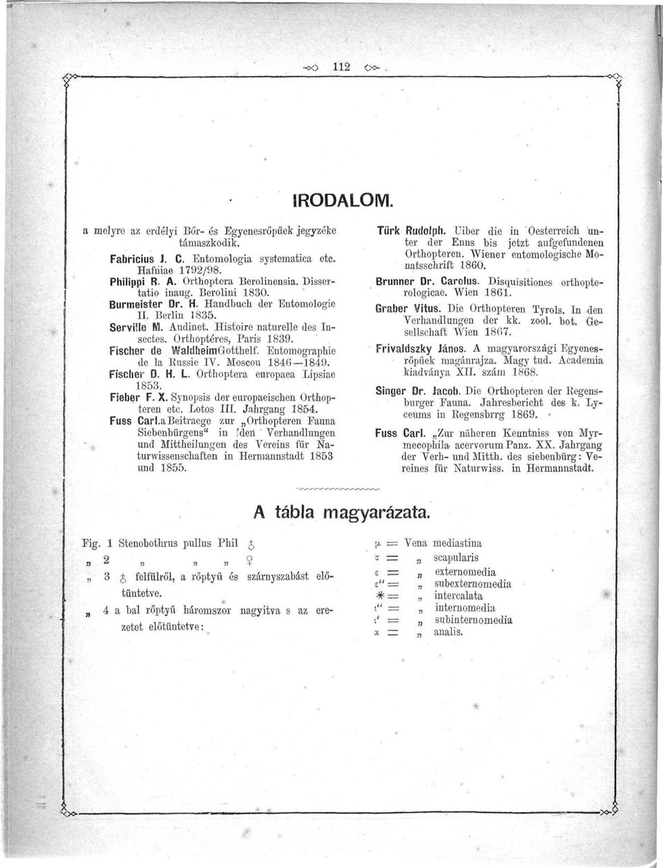 Físcher de WaldlieimGotthelf. Entomographie de la Russie IV. Moscou 1846 1849. Fischer D. H. L. Orthoptera europaea Lipsiae 1853. Fieber F. X. Synopsis der europaeischen Orthopteren etc. Lotos III.