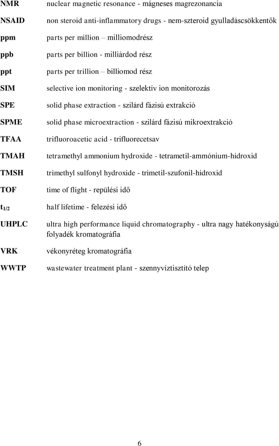 extrakció solid phase microextraction - szilárd fázisú mikroextrakció trifluoroacetic acid - trifluorecetsav tetramethyl ammonium hydroxide - tetrametil-ammónium-hidroxid trimethyl sulfonyl hydroxide