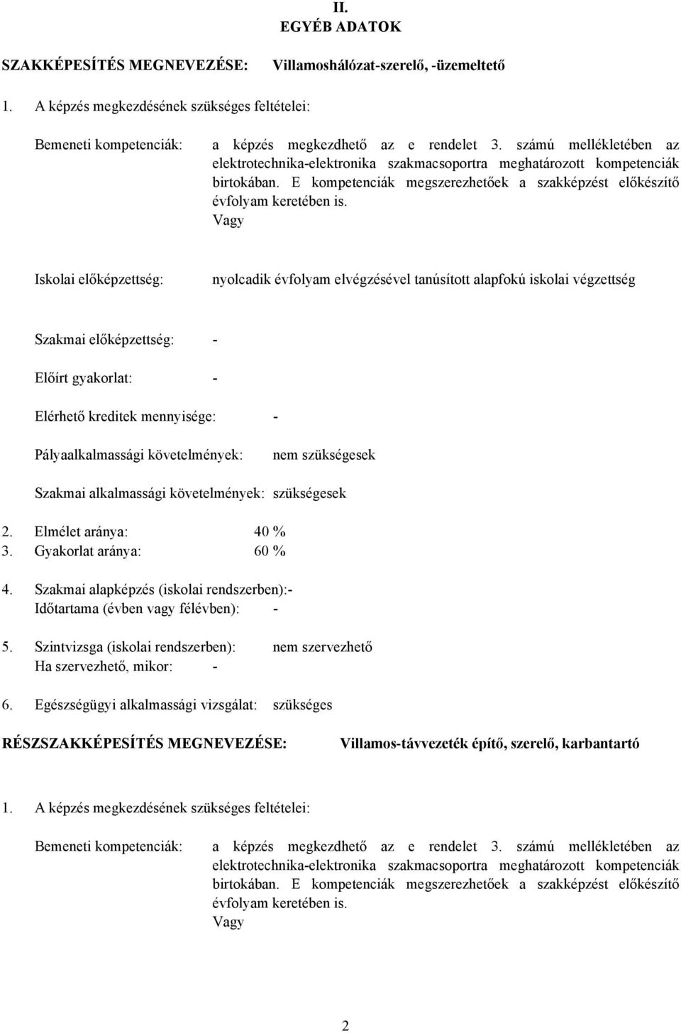 Vagy Iskolai előképzettség: nyolcadik évfolyam elvégzésével tanúsított alapfokú iskolai végzettség Szakmai előképzettség: Előírt gyakorlat: - - Elérhető kreditek mennyisége: - Pályaalkalmassági