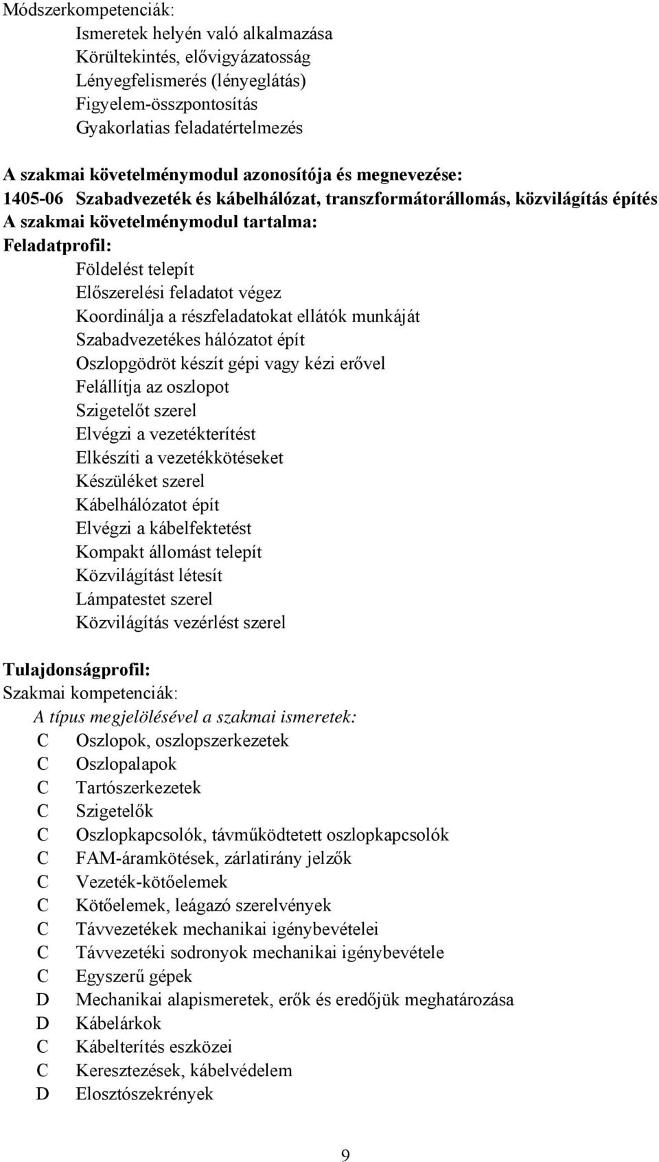 feladatot végez Koordinálja a részfeladatokat ellátók munkáját Szabadvezetékes hálózatot épít Oszlopgödröt készít gépi vagy kézi erővel Felállítja az oszlopot Szigetelőt szerel Elvégzi a