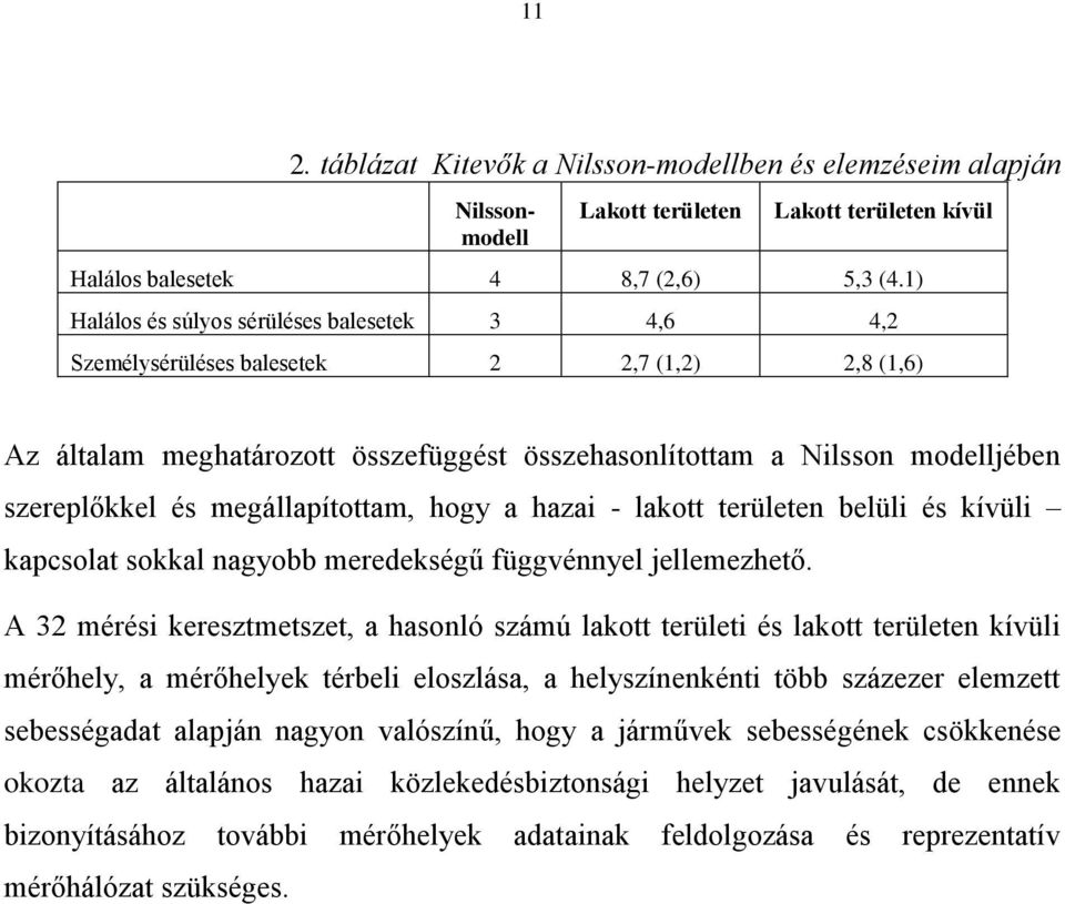 megállapítottam, hogy a hazai - lakott területen belüli és kívüli kapcsolat sokkal nagyobb meredekségű függvénnyel jellemezhető.