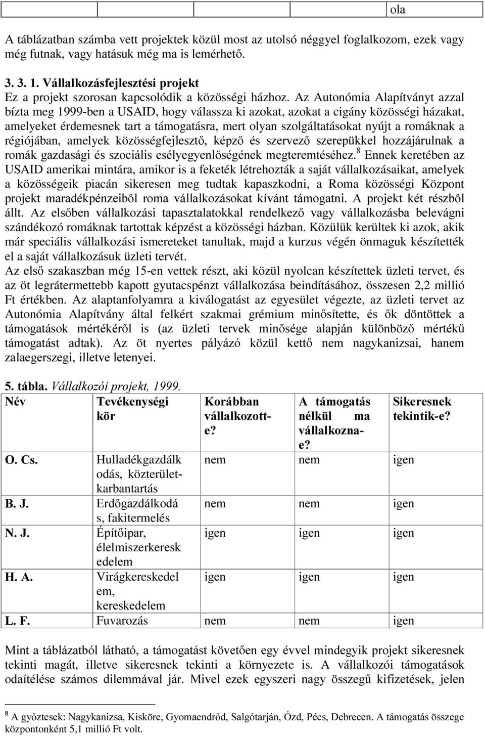 Az Autonómia Alapítványt azzal bízta meg 1999ben a USAID, hogy válassza ki azokat, azokat a cigány közösségi házakat, amelyeket érdemesnek tart a támogatásra, mert olyan szolgáltatásokat nyújt a