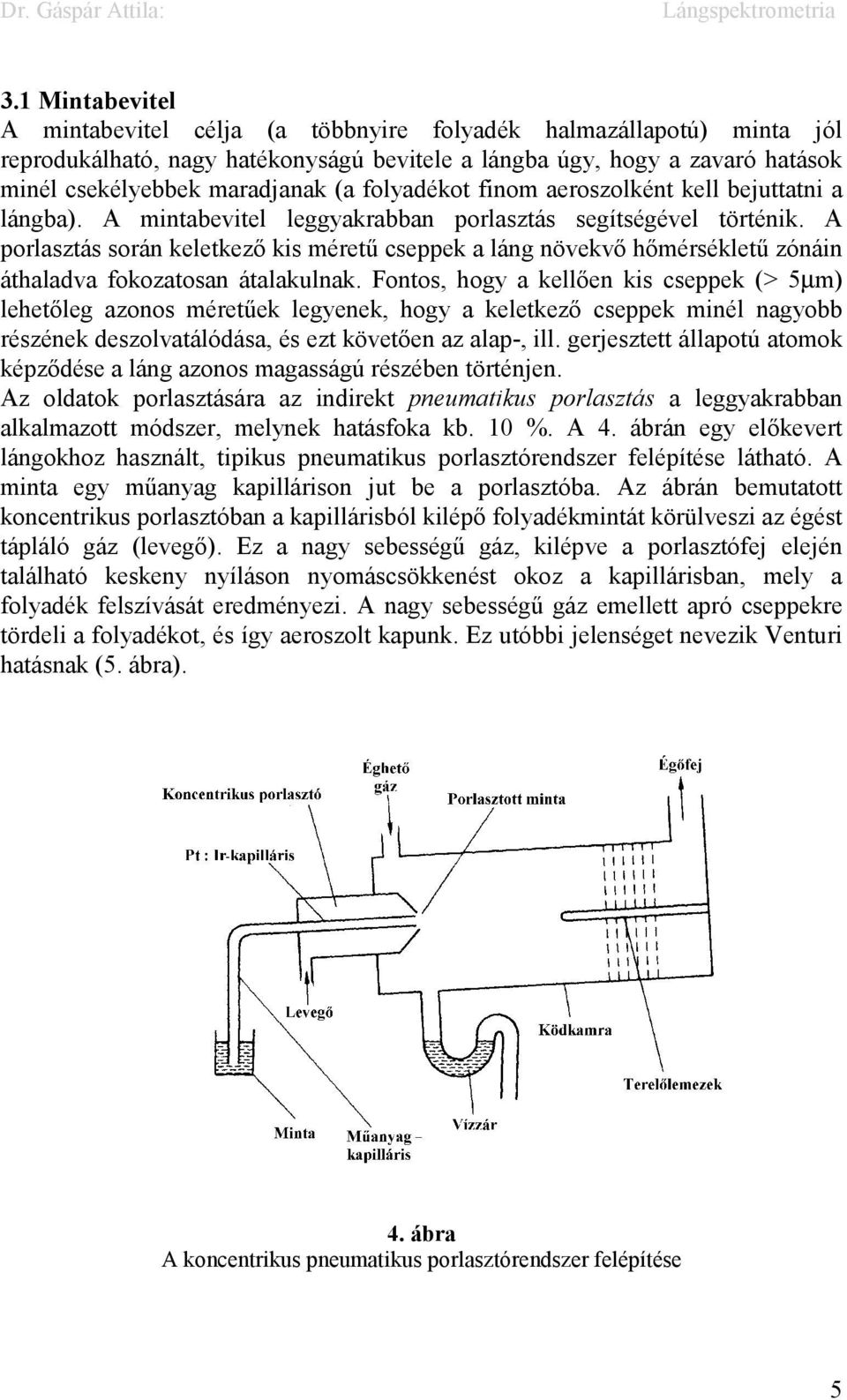 A porlasztás során keletkező kis méretű cseppek a láng növekvő hőmérsékletű zónáin áthaladva fokozatosan átalakulnak.