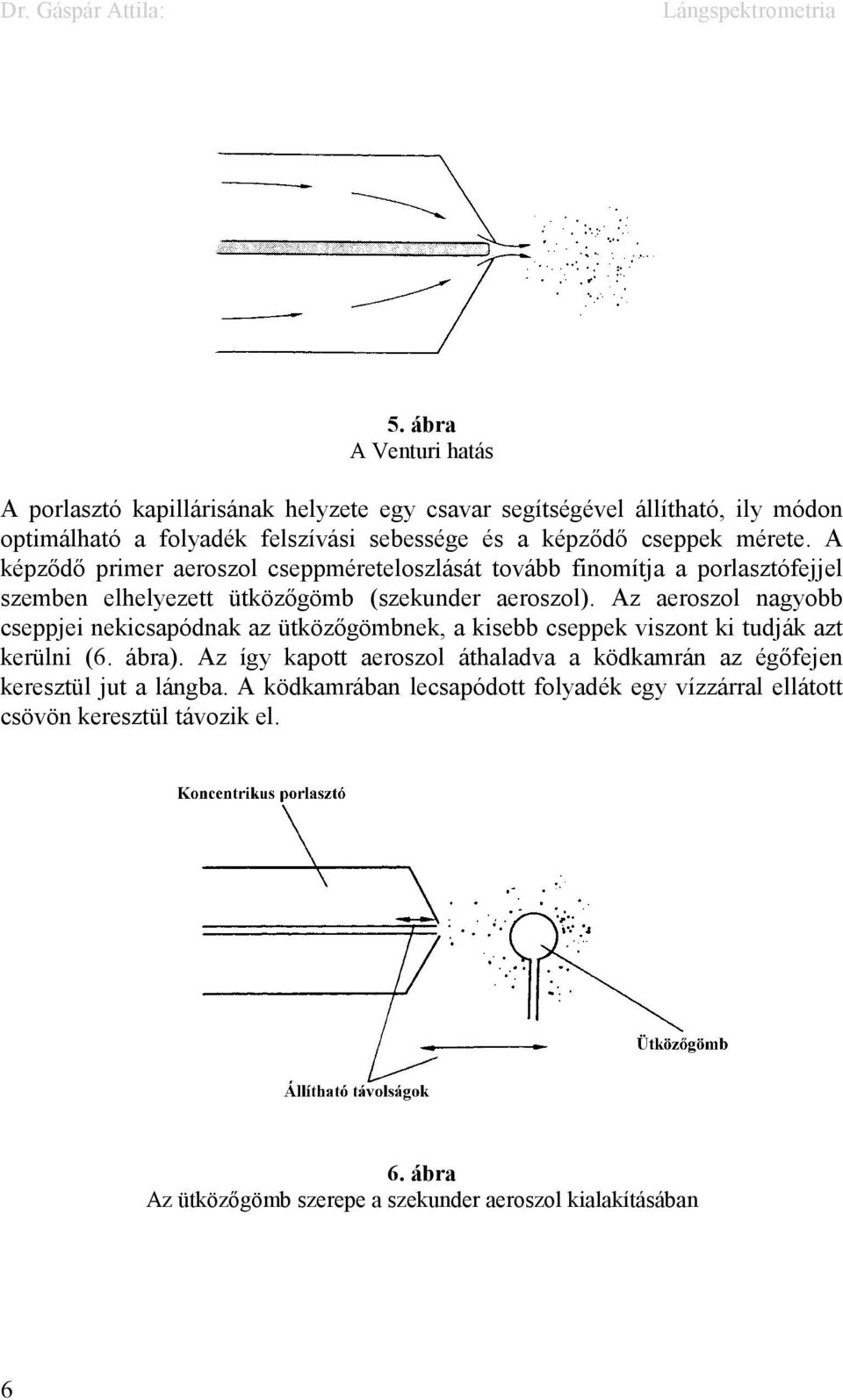 Az aeroszol nagyobb cseppjei nekicsapódnak az ütközőgömbnek, a kisebb cseppek viszont ki tudják azt kerülni (6. ábra).