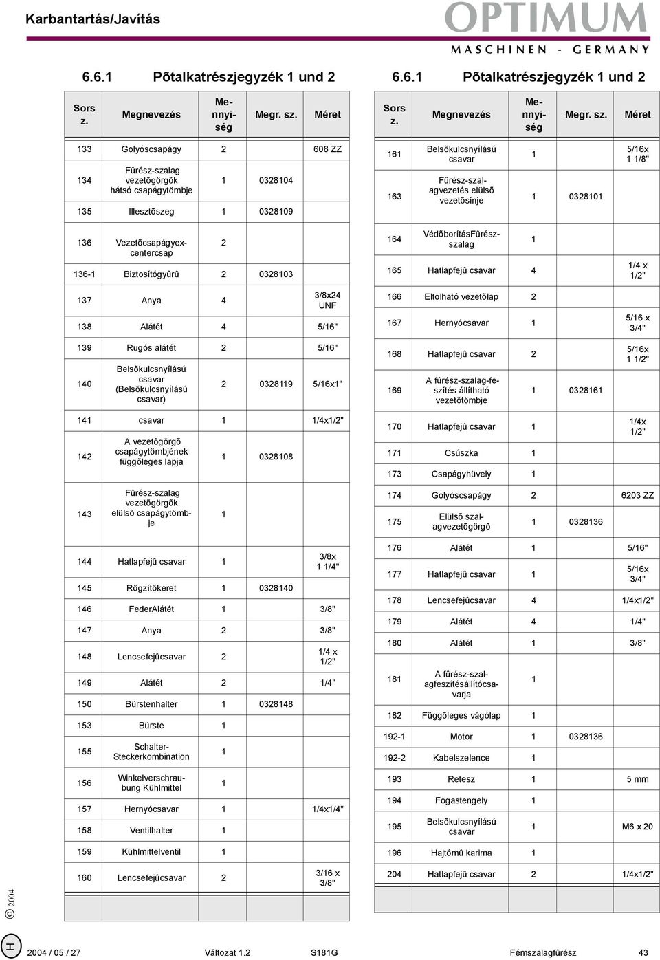 36- Biztosítógyûrû 2 032803 37 Anya 4 2 3/8x24 UNF 38 Alátét 4 5/6" 39 Rugós alátét 2 5/6" 40 ( ) 2 03289 5/6x" 4 /4x/2" 42 A vezetõgörgõ csapágytömbjének függõleges lapja 032808 64