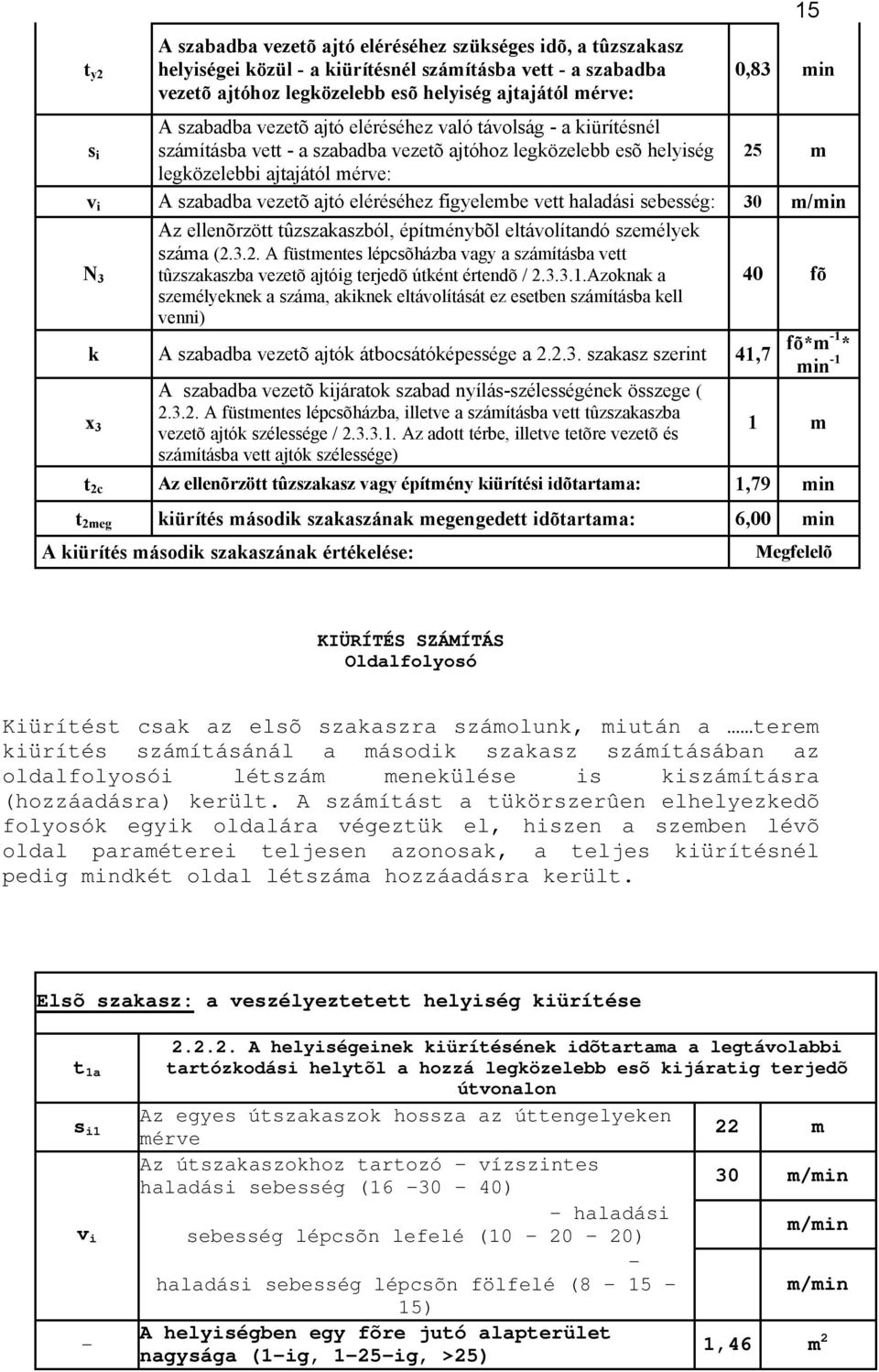 figyelembe vett haladási sebesség: 30 m/min N 3 Az ellenõrzött tûzszakaszból, építménybõl eltávolítandó személyek száma (2.