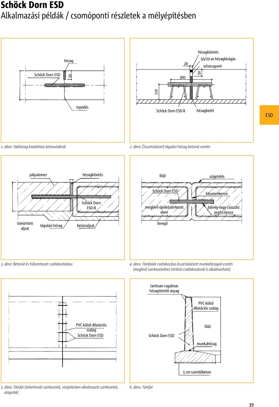 ábra: Összetüskézett tágulási hézag betonút esetén pályalemez hézagkiöntés föld szigetelés Schöck Dorn bitumenkence Schöck Dorn -B meglévő épületszerkezet elem hüvely vagy csúszást segítő kence