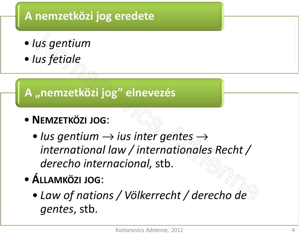 law / internationales Recht / derecho internacional, stb.