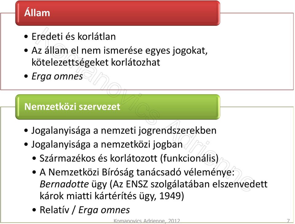 Származékos és korlátozott (funkcionális) A Nemzetközi Bíróság tanácsadó véleménye: Bernadotteügy (Az