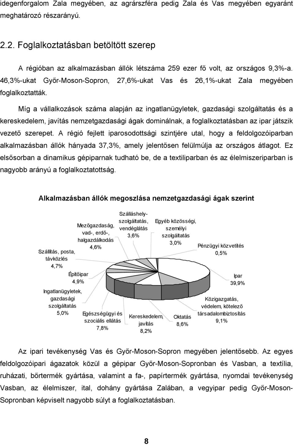 46,3%-ukat Győr-Moson-Sopron, 27,6%-ukat Vas és 26,1%-ukat Zala megyében foglalkoztatták.