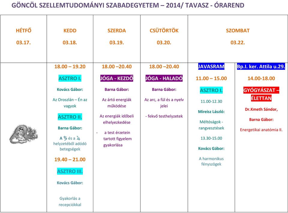 elhelyezkedése - a test érzetein tartott figyelem gyakorlása Az arc, a fül és a nyelv jelei - fekvő 11.00-12.