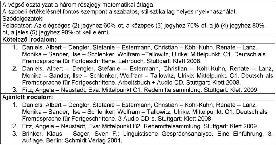 Daniels, Albert Dengler, Stefanie Estermann, Christian Köhl-Kuhn, Renate Lanz, Monika Sander, Ilse Schlenker, Wolfram Tallowitz, Ulrike: Mittelpunkt. C1. Deutsch als Fremdsprache für Fortgeschrittene.