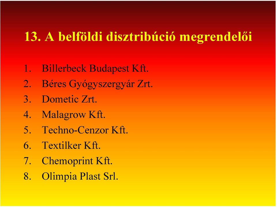 3. Dometic Zrt. 4. Malagrow Kft. 5.