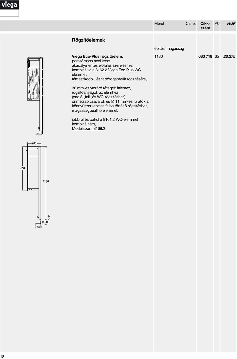 2 Viega Eco Plus WC elemmel, támaszkodó-, és tartófogantyúk rögzítésére, 1130 683 719 65 28.