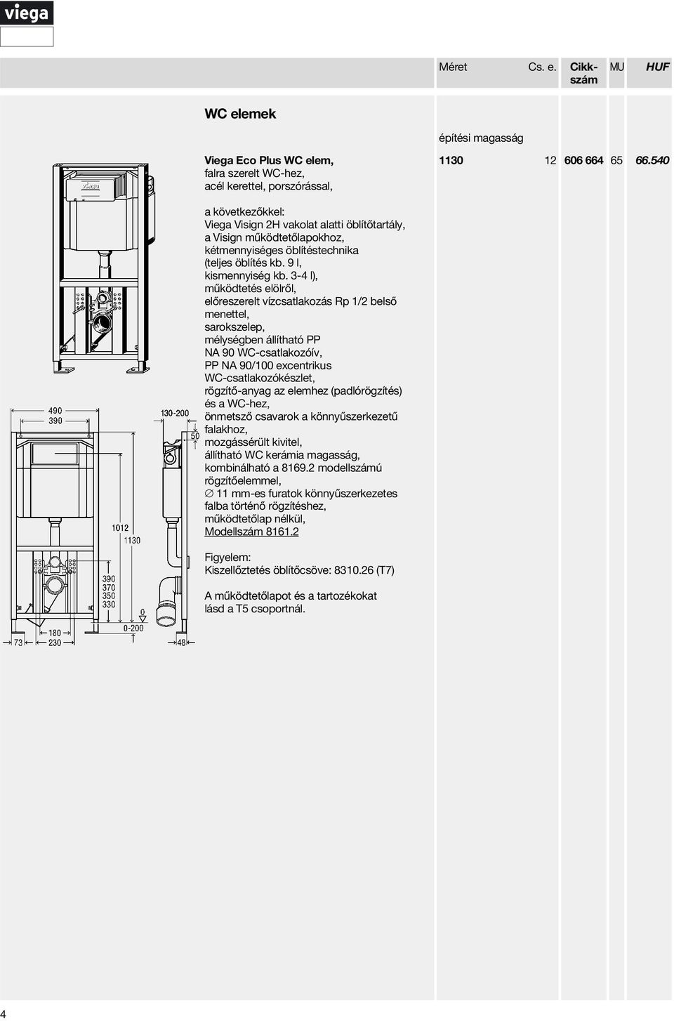 3-4 l), működtetés elölről, előreszerelt vízcsatlakozás Rp 1/2 belső menettel, sarokszelep, mélységben állítható PP NA 90 WC-csatlakozóív, PP NA 90/100 excentrikus WC-csatlakozókészlet, rögzítő-anyag