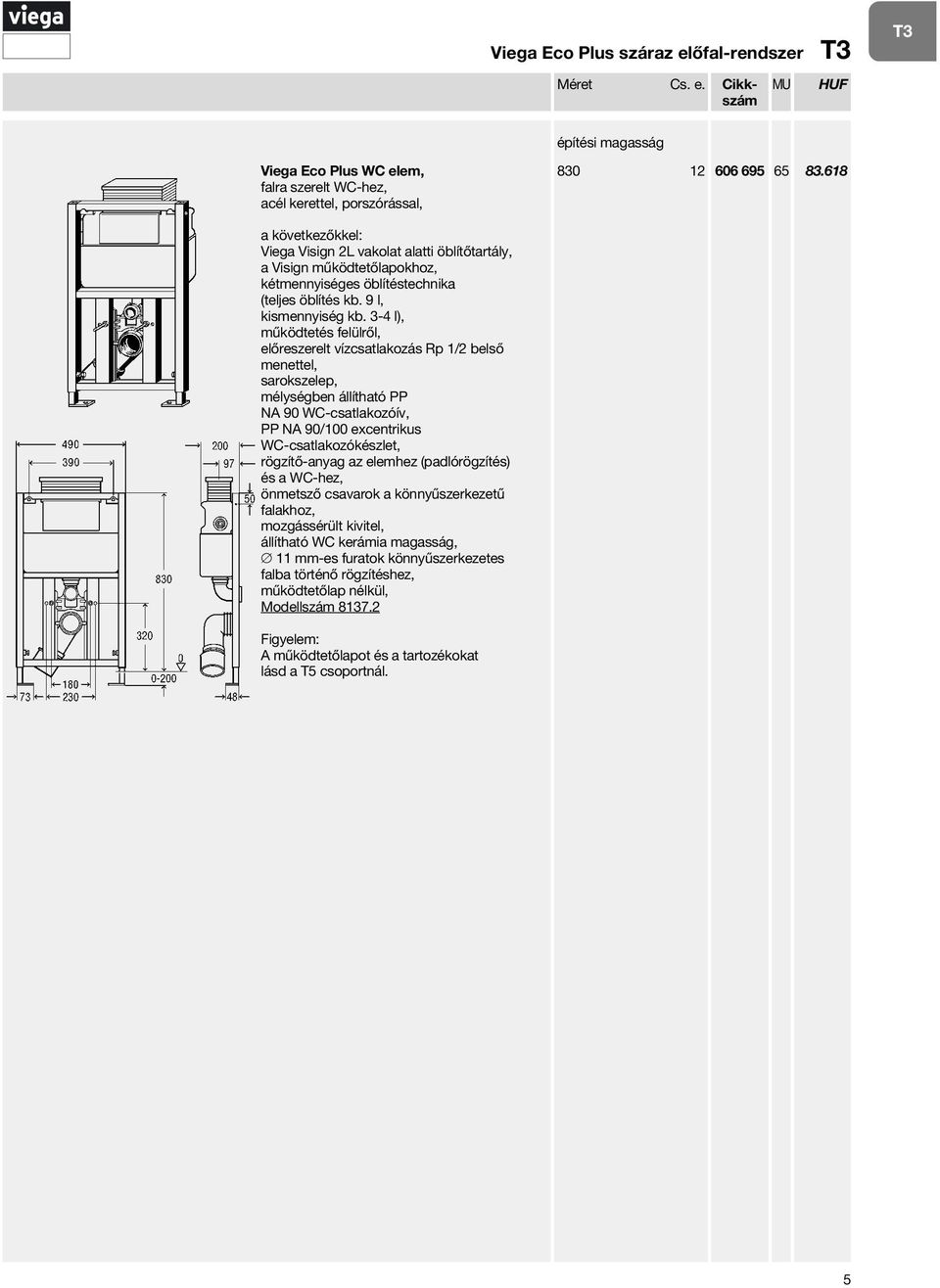 Cikkszám Viega Eco Plus WC elem, falra szerelt WC-hez, Viega Visign 2L vakolat alatti öblítőtartály, a Visign működtetőlapokhoz, kétmennyiséges öblítéstechnika (teljes öblítés kb.