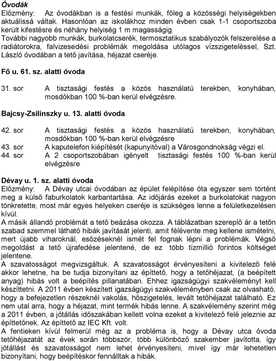 További nagyobb munkák, burkolatcserék, termosztatikus szabályozók felszerelése a radiátorokra, falvizesedési problémák megoldása utólagos vízszigeteléssel, Szt.