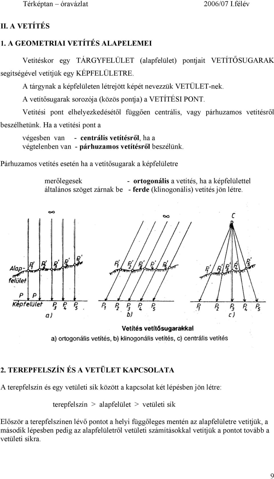 Vetítési pont elhelyezkedésétől függően centrális, vagy párhuzamos vetítésről beszélhetünk.