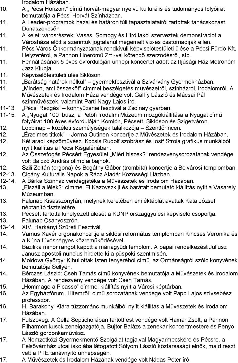 A keleti városrészek: Vasas, Somogy és Hird lakói szerveztek demonstrációt a Városháza előtt a szerintük jogtalanul megemelt víz-és csatornadíjak ellen. 11.