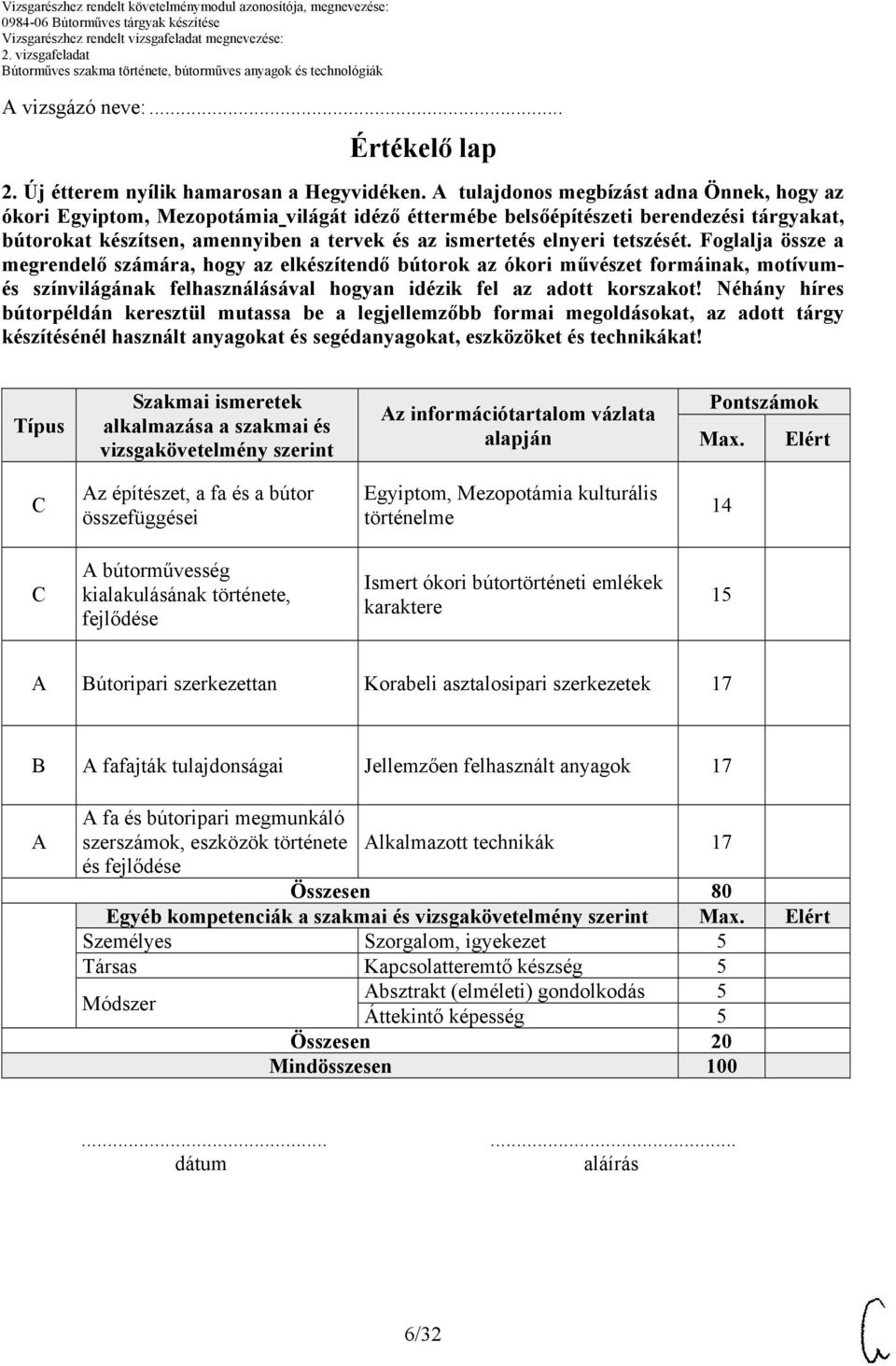 tetszését. Foglalja össze a megrendelő számára, hogy az elkészítendő bútorok az ókori művészet formáinak, motívumés színvilágának felhasználásával hogyan idézik fel az adott korszakot!