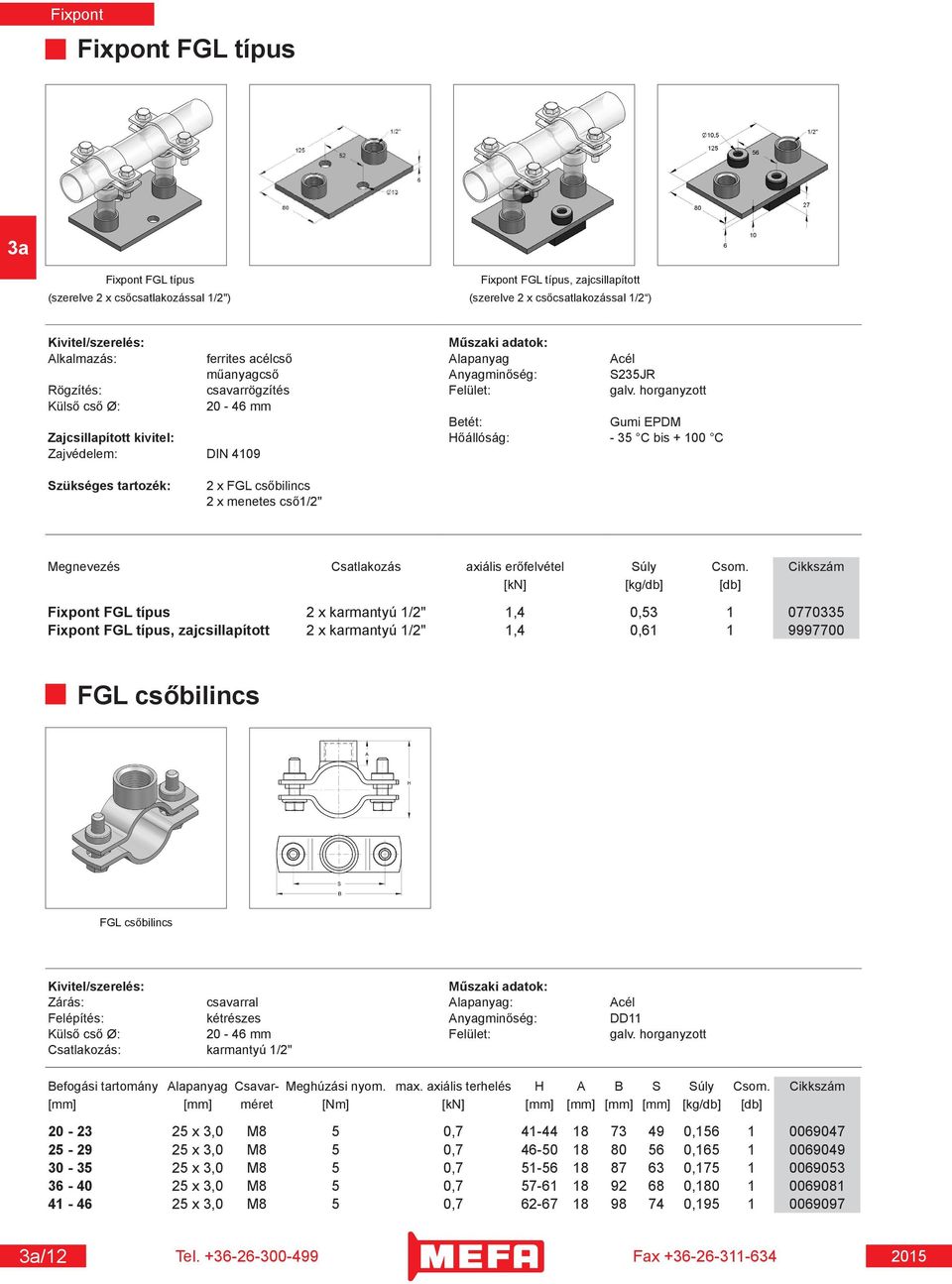 horganyzott Külső cső Ø: 20-46 mm Betét: Gumi EPDM Zajcsillapított kivitel: Hőállóság: - 35 C bis + 100 C Zajvédelem: DIN 4109 Szükséges tartozék: 2 x FGL csőbilincs 2 x menetes cső1/2" Megnevezés