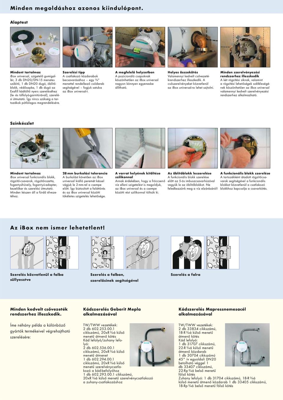 túlfolyó-garnitúrával), szerelési útmutató. Így nincs szükség a tartozékok pótlólagos megrendelésére.
